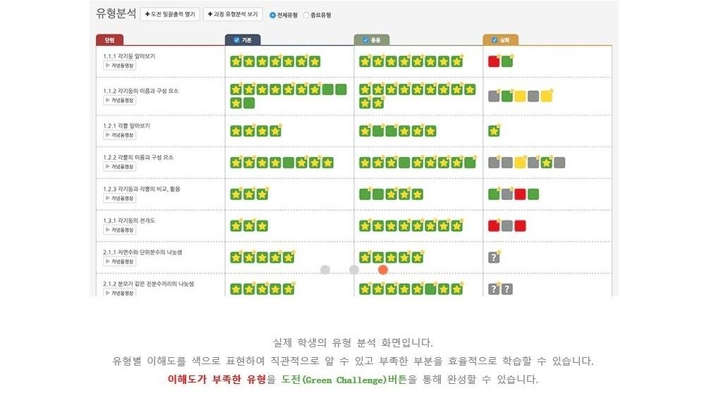 실제 학생의 유형 분석 화면